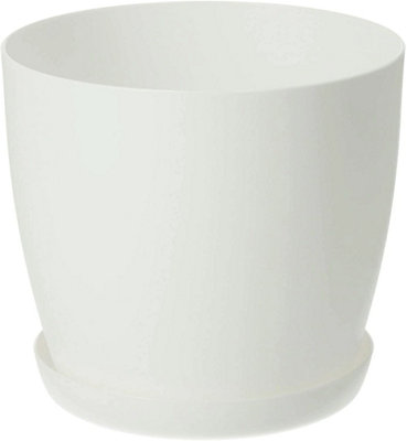  - 30Cm  White Plant Pot With Saucer Tray Matte Plastic Flower Planter