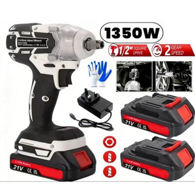 1000Nm 1/2 Inch Cordless Electric Impact Wrench Drill Gun Ratchet Driver With 2 Batteries from B&Q