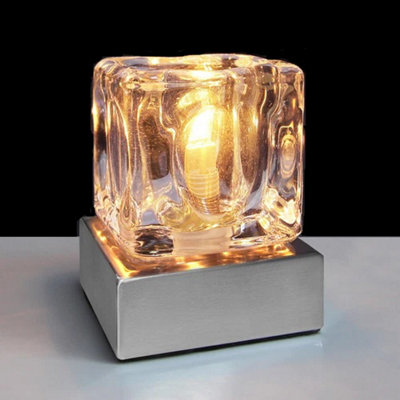 Dimmable Touch Table Light Glass Ice Cube from B&Q