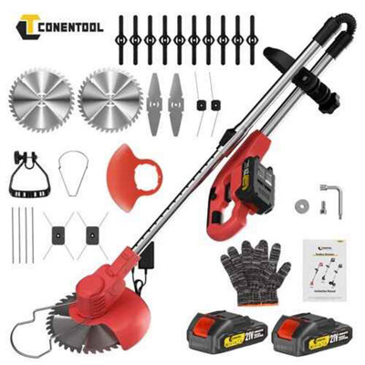  - 21V Electric Cordless Grass Trimmer Strimmer Garden Edger Cutter With 2 Battery