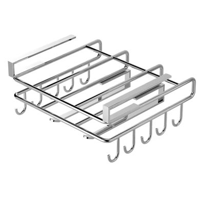  - Stainless Steel Hanging Kitchen Storage Rack With Hooks Paper Towel Utensil Holder
