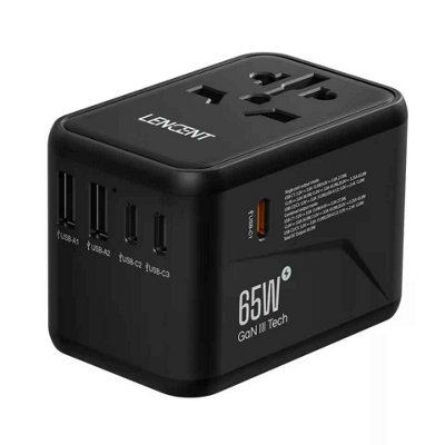 B&Q 65W Gan Travel Adapter With 2 Usb And 3 Type C Ports Uk Plug Fast Charging Black