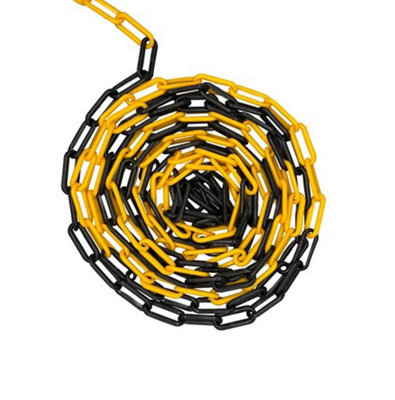  - 5M Plastic Safety Barrier Chain 5mm Heavy Duty Black And Yellow For Driveways Work And Display