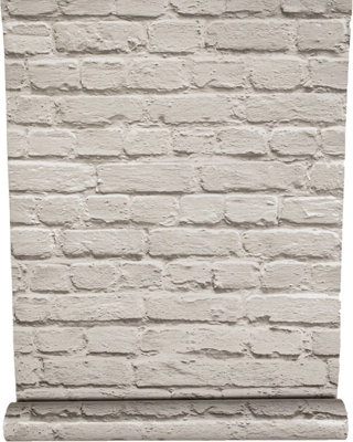 Grey Brick Wallpaper Painted Wall Effect Rustic Urban 3D Realistic Feature from B&Q