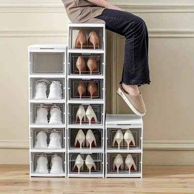 6 Layer Foldable Clear Shoe Storage Boxes Stackable Shoe Organiser from B&Q