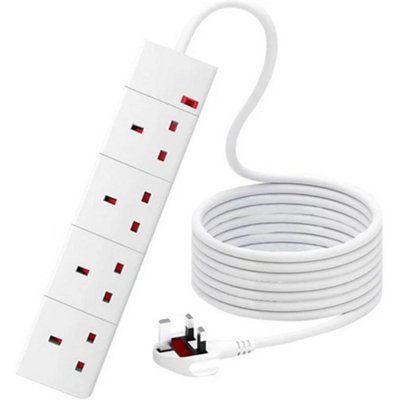 4 Gang Electric Extension Lead With Uk Plug Cable Black And White Power Socket from B&Q