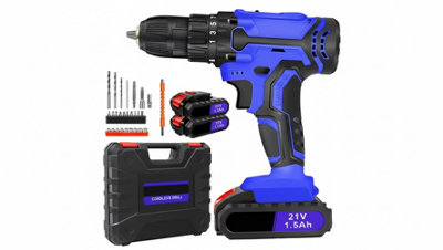 Cordless Drill Kit 21V 45Nm Electric Screwdriver Led Light Home Diy Wood Metal Plastic from B&Q