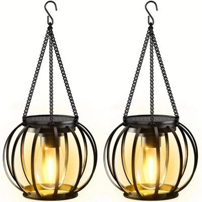  - 2Xsolarpowered Led Hanging Lantern Lights Waterproof Outdoor Garden