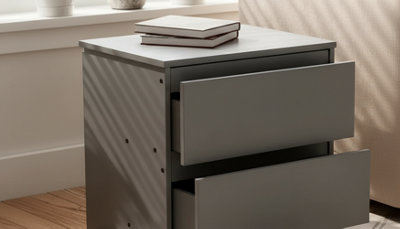  - 2 Drawer Wooden Bedside Cabinet Grey