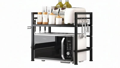  - 2 Tier Expandable Microwave Oven Rack Stand Kitchen Storage Shelf