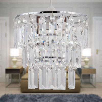 Modern Three Tier Easy Fit Ceiling Light Shade Chrome And Clear Finish from B&Q
