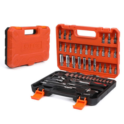 53Pcs Metric 1,4" Drive Socket Set With Ratchet And Screwdriver BitsCase from B&Q