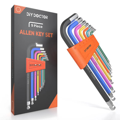  - 9Pcs Metric Allen Key Set ,ball End Long ArmColour Coded Hex Keys