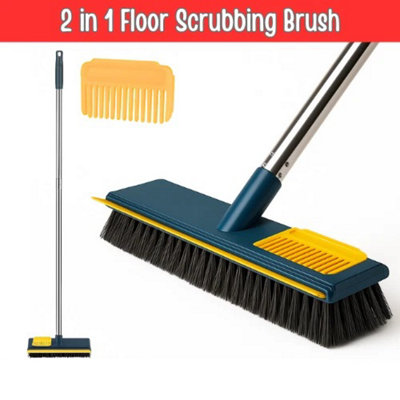 Long Floor Scrubbing Brush With Long Handle 2 In 1 Stiff Bristle Brush And Squeegee