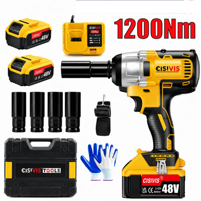 2 Batteries Cordless Impact Wrench Electric Ratchet Driver from B&Q