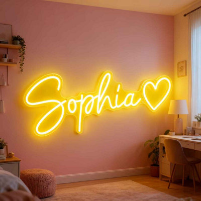  - Custom Yellow Led Neon Wall Sign Usb Powered Dimmable Room Decor Light 35.56Cm
