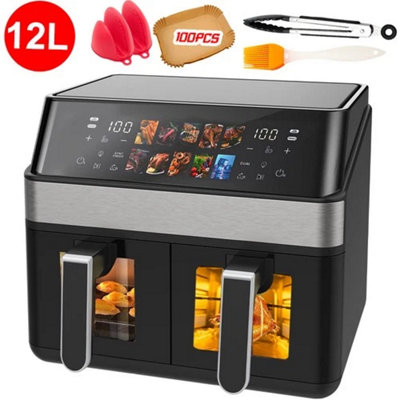 12L Dual Zone Digital Air Fryer Oven Cooker Oil Free Low Fat With Large Tray from B&Q