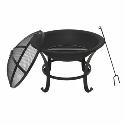  - 57 Cm Round Outdoor Fire Pit With Bbq Grill And Lid