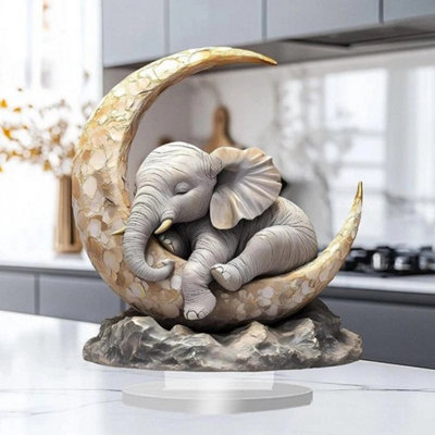 2D Flat Elephant Sleeping On Moon Table Ornament Home Decor from B&Q