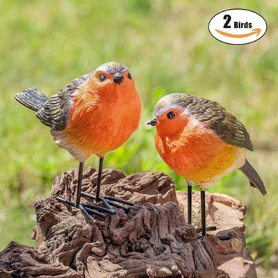 2X Robin Garden Ornaments Outdoor Decor Bird Statues Lifelike Patio from B&Q