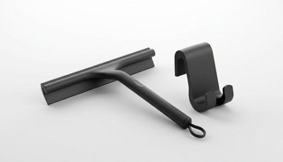 Silicone Shower Squeegee With Hook Black Bathroom Scraper from B&Q