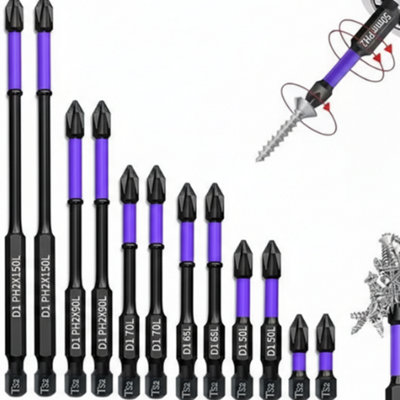 12 Piece Magnetic Screwdriver Bits Non Slip Shockproof Phillips Hex Shank from B&Q