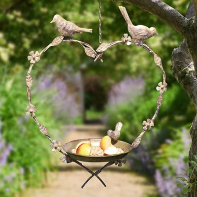 Bird Seed Feeder Dish Brass Heart Hanging