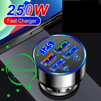 6 Port 250W Pd Qc Car Charger Display
