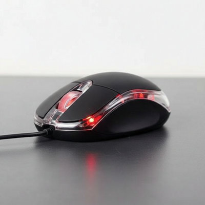 B&Q Wired Usb Optical Mouse With Scroll Wheel & Led Light  Black