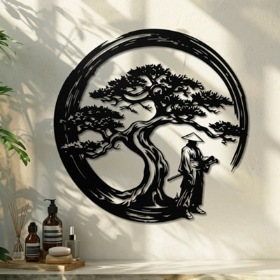  - Bonsai Tree Torii Gate Metal Wall Art Black