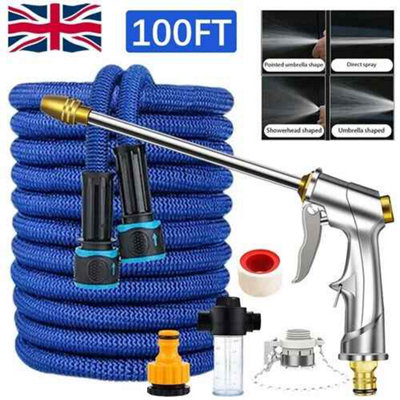 100Ft Stainless Steel Garden Hose Pipe With Spray Nozzle Kink Free Water Hose from B&Q