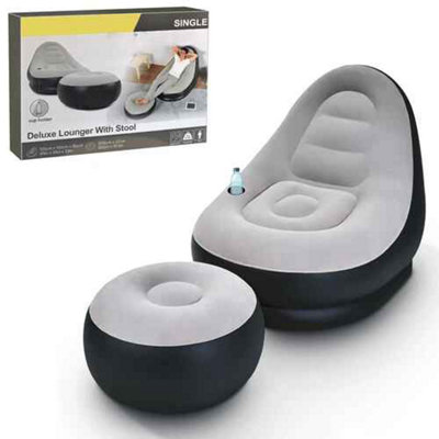 Inflatable Deluxe Lounge Chair With Ottoman Foot Stool Relax Couch from B&Q