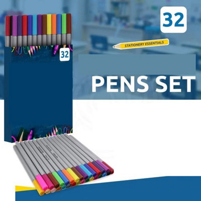 32 Fine Liner Pens Set Coloured Fineliner Assorted Colours Colouring Pack from B&Q
