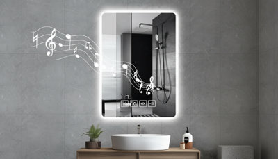 500 X 700 mm Led Bluetooth Wall Mounted Bathroom Mirror from B&Q