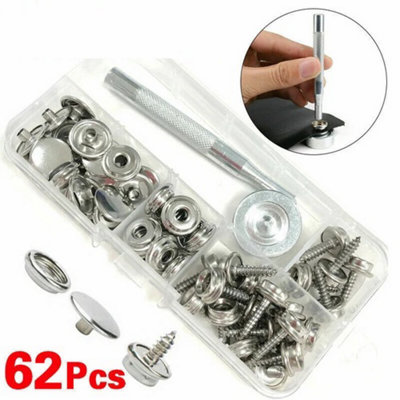 62X 15mm Stainless Steel Boat Cover Snap Fastener Screw Kit For Canvas Canopy from B&Q