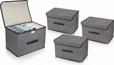  - 3Pcs Large Foldable Fabric Storage Boxes With Lids