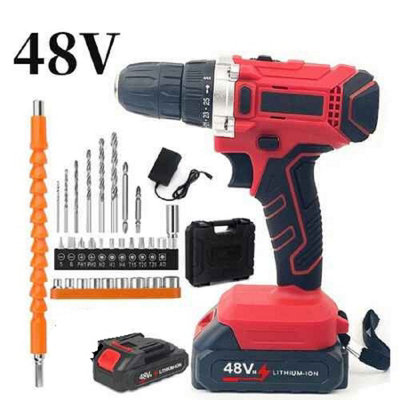  - 48V Cordless Hammer Drill Set With Electric Impact Driver Screwdriver And One Battery