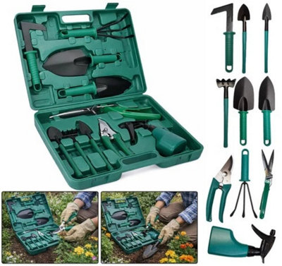 10 Piece Gardening Tool Set Shovel Rake Pruner Spray Bottle Kit from B&Q