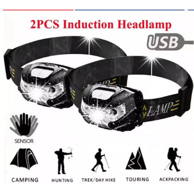 2X Usb Rechargeable Led Headlamp Super Bright Waterproof Head Torch from B&Q