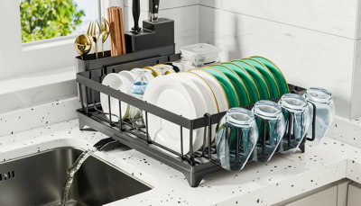 Dish Drying Rack With Cutlery Cup  Kitchen Counter Organizer from B&Q