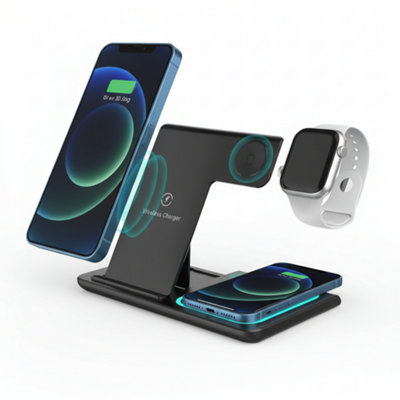 B&Q 3 In 1 Fast Wireless Charging Station Stand For Iphone And Samsung