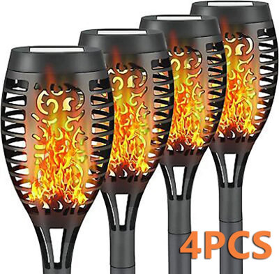 4Pcs Flame Effect Solar Outdoor Lights Flickering Led Torch Stake For Garden Path from B&Q