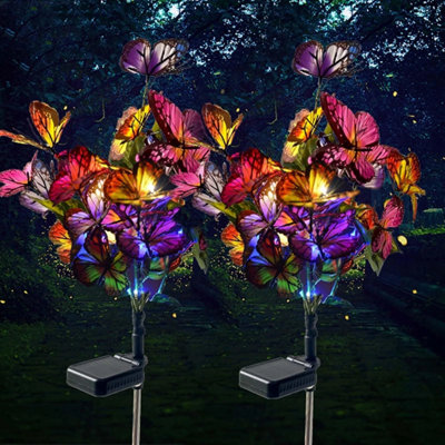 2Pcs Solar Butterfly Flower Garden Lights Led Outdoor Stake Lights For Pathway And Garden Décor from B&Q
