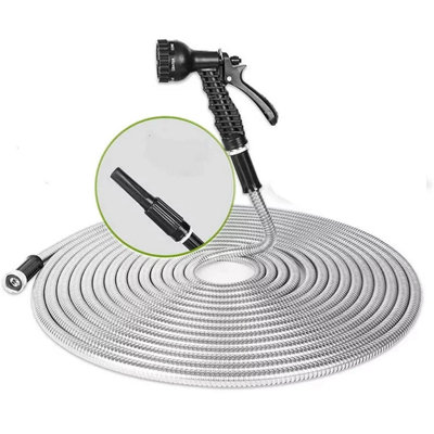  - 75Ft Stainless Steel Garden Hose Kink Free Water Hose Pipe With Spray Nozzle