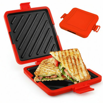 Red Toasted Sandwich Maker Machine Microwavable Waffle Maker Microwave Oven Toastie from B&Q