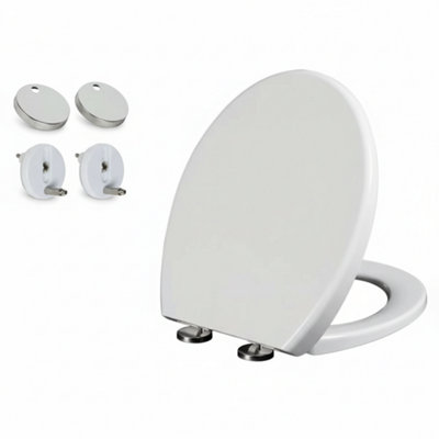  - Heavy Duty Toilet Seat Soft Close White Oval Shape Quick Release Fixing Hinges