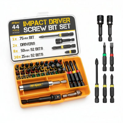 44Pcs Impact Drill Screwdriver Bit Set  1/4 Hex Shank Magnetic Nut Driver Kit