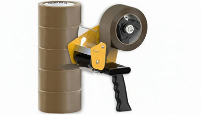  - Heavy Duty Tape Gun With 6 Brown Packaging Rolls