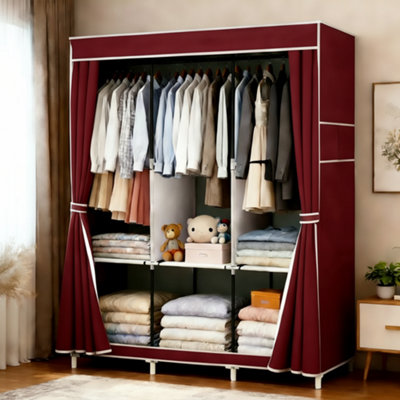  - Large Fabric Canvas Wardrobe With Hanging Rail And Shelves Storage Closet
