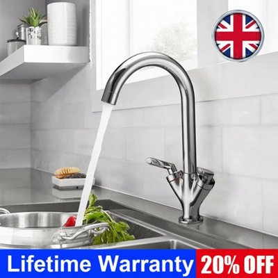  - Modern Dual Lever Kitchen Sink Mixer Tap Swivel Spout Chrome Faucet